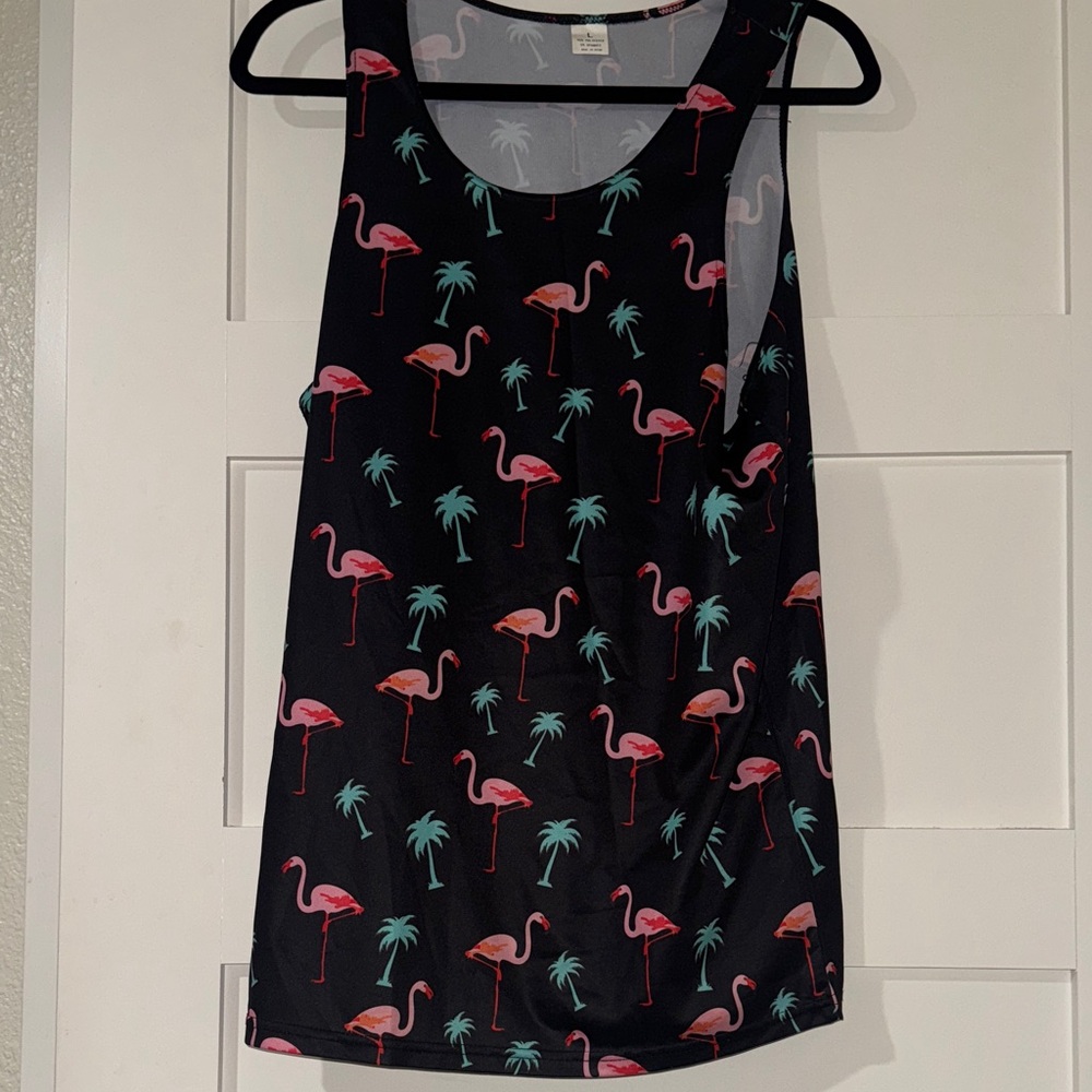 Tropical Flamingo Black Tank Top